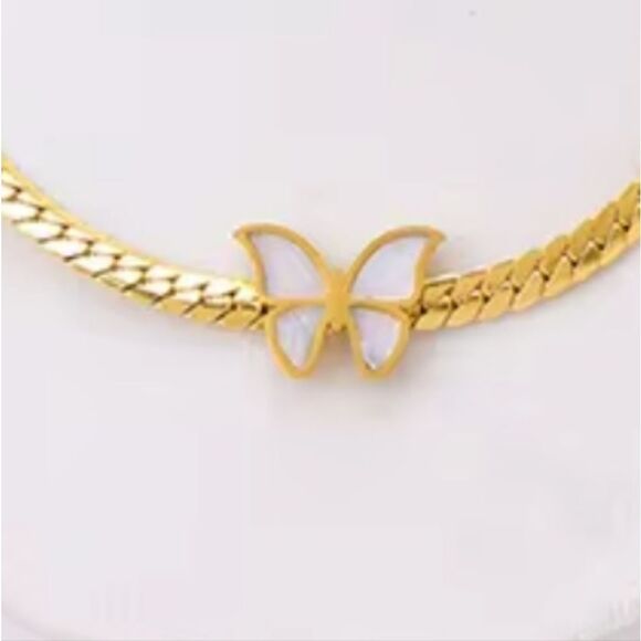 Anklet 18K Gold Titanium White Butterfly Snake Chain Bracelet - Picture 4 of 7